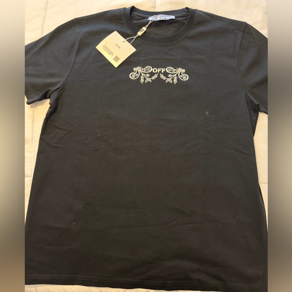 Off-White Dark Tee with Embroidered Logo